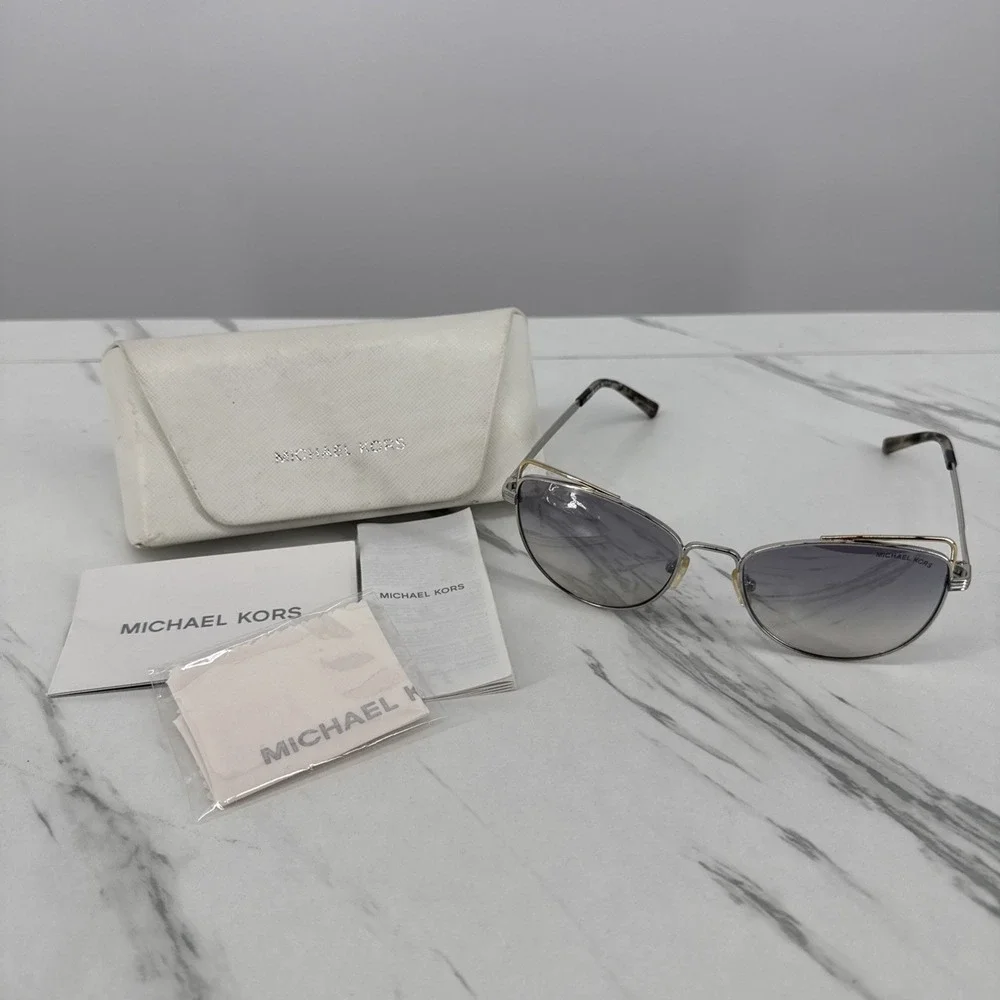 Michael Kors Gold Cat Eye Sunglasses Brown Lens MK1035 St. Lucia Case Luxury